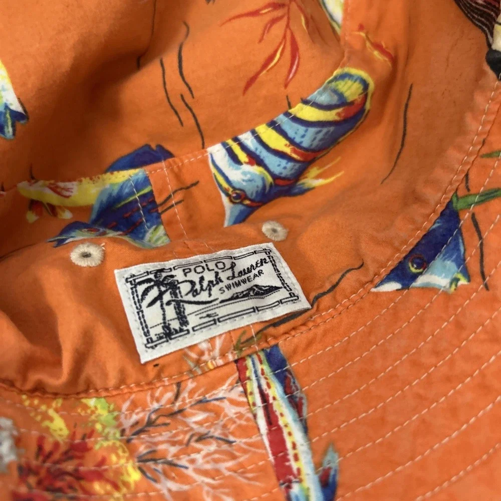 Polo Ralph Lauren Polo Bucket Hat Cap L/XL‎ Reversible Swim Swear Fish Blue